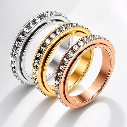 Titanium Steel Spinning Cubic Zirconia Anxiety Relief Ring