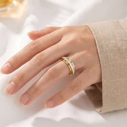 Titanium Steel Spinning Cubic Zirconia Anxiety Relief Ring