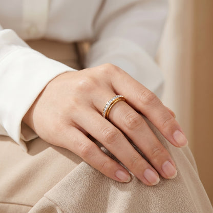 Titanium Steel Spinning Cubic Zirconia Anxiety Relief Ring