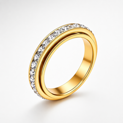Titanium Steel Spinning Cubic Zirconia Anxiety Relief Ring