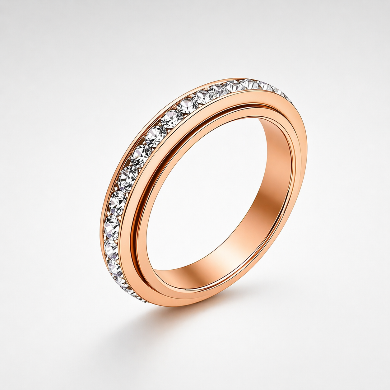 Titanium Steel Spinning Cubic Zirconia Anxiety Relief Ring