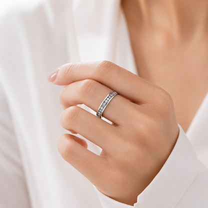 Titanium Steel Spinning Cubic Zirconia Anxiety Relief Ring