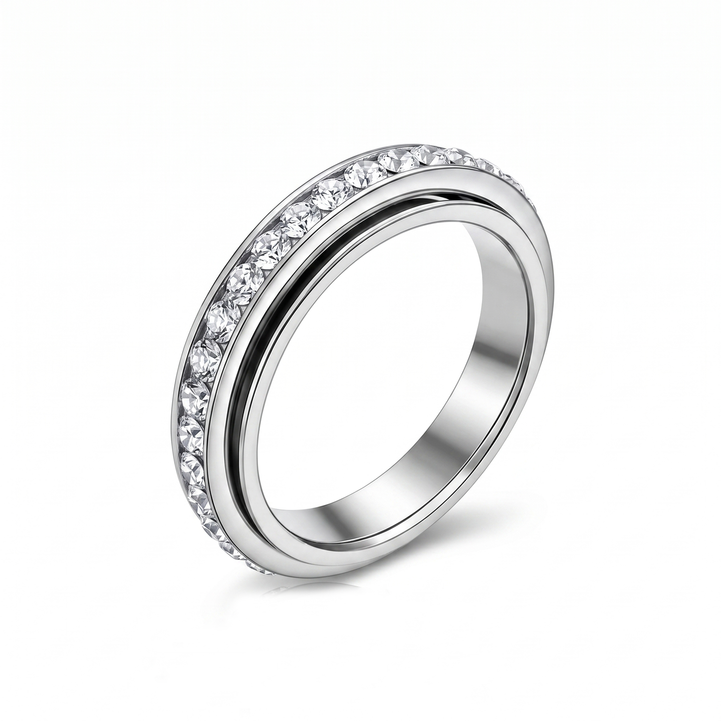 Titanium Steel Spinning Cubic Zirconia Anxiety Relief Ring
