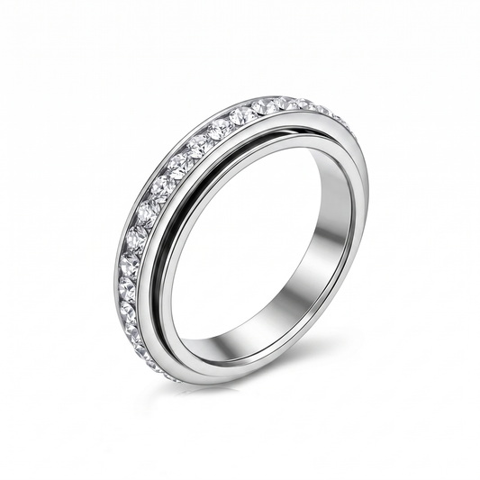 Titanium Steel Spinning Cubic Zirconia Anxiety Relief Ring